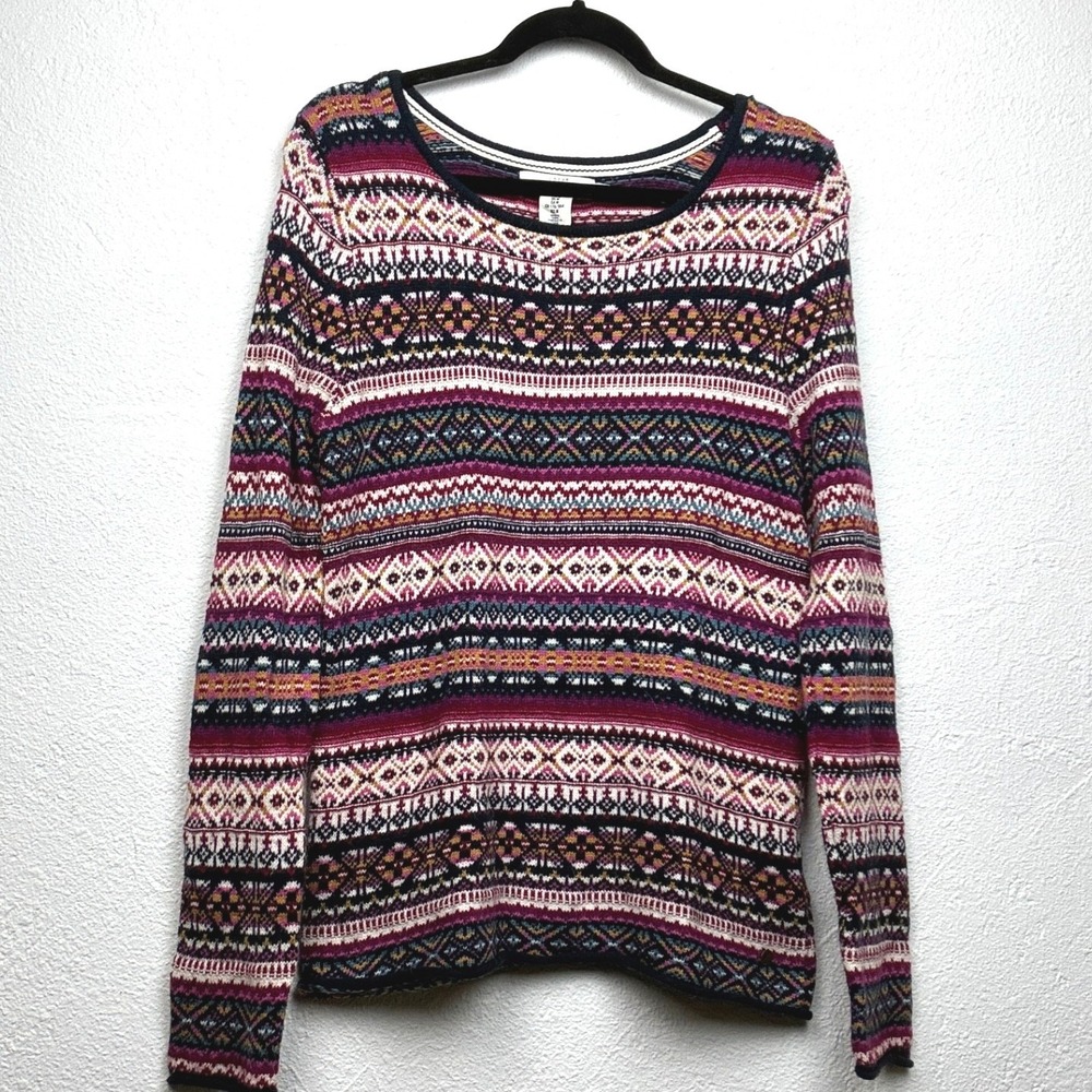 H&M L.O.G.G. Multicolor Fair Isle Sweater - M - Long Sleeve Boho Nordic Cozy